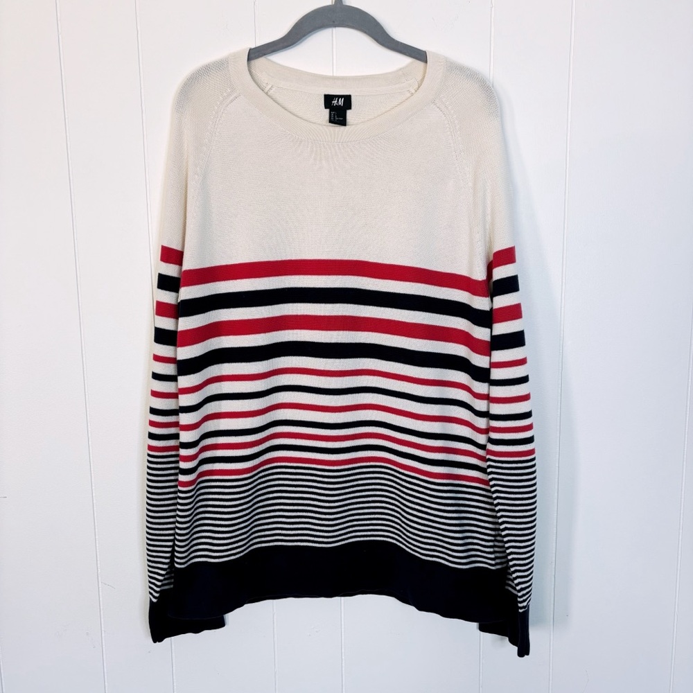 H&M Cream, Navy, & Red Striped Sweater L